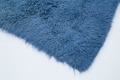 Handmade Area Rug - Blue Geometric Cotton Wool 6x7 Feet Vintage Carpet