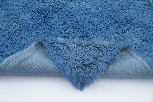 Handmade Area Rug - Blue Geometric Cotton Wool 6x7 Feet Vintage Carpet