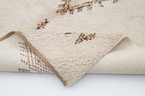 Handmade Area Rug - Beige Geometric Cotton Wool 5x8 Vintage Handwoven Carpet