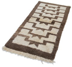 Handmade Area Rug - Beige Geometric Cotton Wool Durable Turkish Carpet 3'4''x7'3''