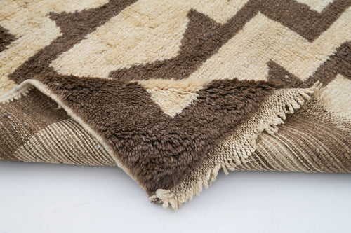 Handmade Area Rug - Beige Geometric Cotton Wool Durable Turkish Carpet 3'4''x7'3''