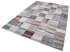 Kirk Yama Grey Patchwork Cotton Wool Handmade Area Rug 6'11'' x 10'0''