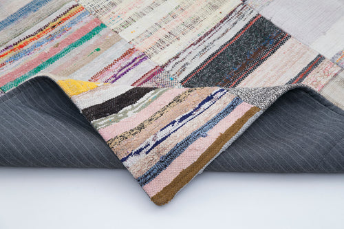 Handmade Area Rug - Kirk Yama Grey Patchwork Cotton Wool 9'10''x6'8''