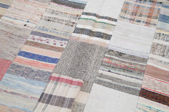 Handmade Area Rug - Kirk Yama Grey Patchwork Cotton Wool 9'10''x6'8''