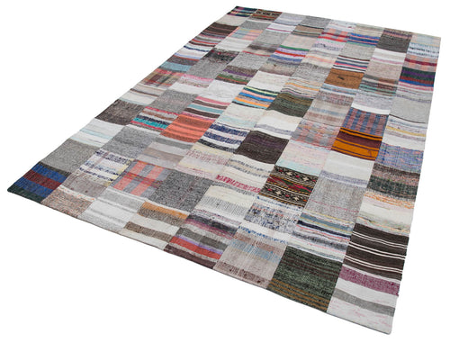 Handmade Area Rug - Kirk Yama Grey Patchwork Cotton Wool Carpet 6'7" x 9'9"