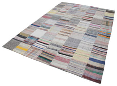Kirk Yama Grey Patchwork Cotton Wool Handmade Area Rug 6'7'' x 9'10''