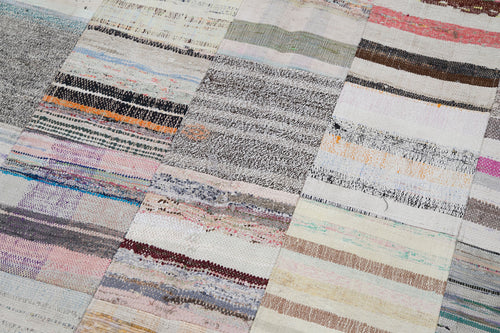 Kirk Yama Grey Patchwork Cotton Wool Handmade Area Rug 6'7'' x 9'10''