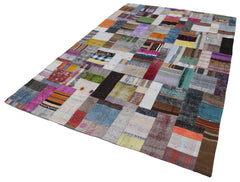 Handmade Area Rug - Kirk Yama Grey Patchwork Cotton Wool Carpet 6x9 Feet