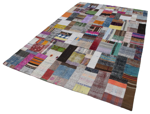 Handmade Area Rug - Kirk Yama Grey Patchwork Cotton Wool Carpet 6x9 Feet