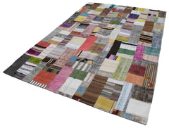 Handmade Area Rug - Grey Patchwork Cotton Wool Vintage Turkish Carpet 6'7''x9'10''