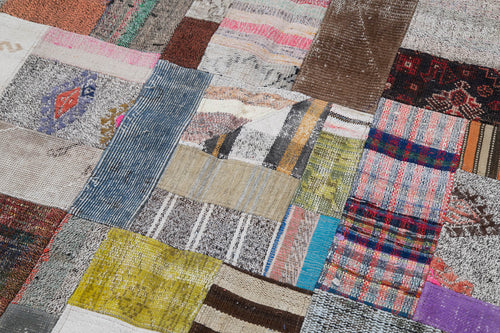 Kirk Yama Grey Patchwork Cotton Wool Handmade Area Rug 6'7'' x 9'10''
