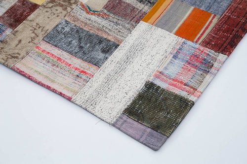 Kirk Yama Grey Patchwork Cotton Wool Handmade Area Rug 6'7'' x 9'10''