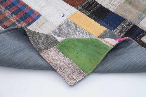 Kirk Yama Grey Patchwork Cotton Wool Handmade Area Rug 6'7'' x 9'8''