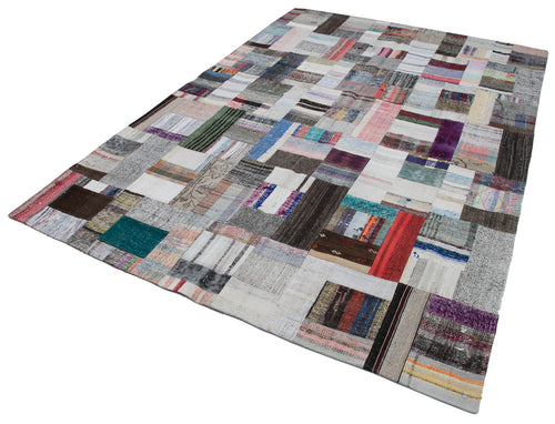 Kirk Yama Grey Patchwork Cotton Wool Handmade Area Rug 6'10'' x 10'0''