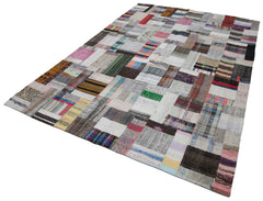Handmade Area Rug | Kirk Yama Grey Patchwork Cotton Wool Carpet 6'9" x 10'0"