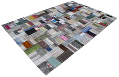 Kirk Yama Grey Patchwork Cotton Wool Handmade Area Rug 6'7'' x 9'10''
