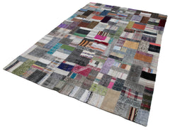 Handmade Area Rug – Grey Patchwork Wool Cotton Carpet 6'7''x9'11'' for Living Room