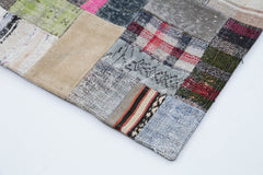 Handmade Area Rug – Grey Patchwork Wool Cotton Carpet 6'7''x9'11'' for Living Room