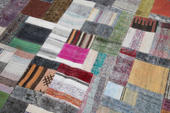 Handmade Area Rug – Grey Patchwork Wool Cotton Carpet 6'7''x9'11'' for Living Room