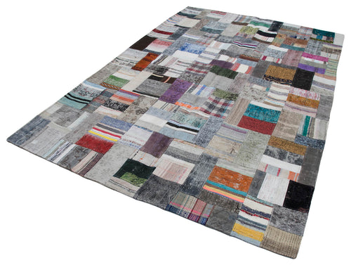 Kirk Yama Grey Patchwork Cotton Wool Handmade Area Rug 6'7'' x 9'10''