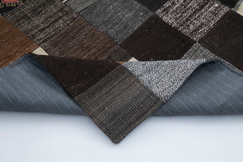 Kirk Yama Grey Patchwork Cotton Wool Handmade Area Rug 6'7'' x 9'10''