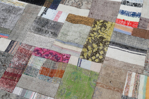Kirk Yama Grey Patchwork Cotton Wool Handmade Area Rug 6'7'' x 9'11''