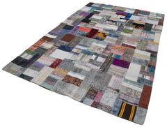 Kirk Yama Grey Patchwork Cotton Wool Handmade Area Rug 6'6'' x 9'11''