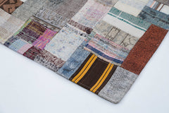 Kirk Yama Grey Patchwork Cotton Wool Handmade Area Rug 6'6'' x 9'11''