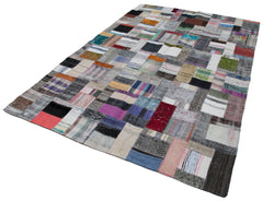 Kirk Yama Grey Patchwork Cotton Wool Handmade Area Rug 6'7'' x 9'11''