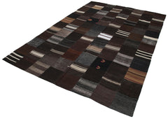 Kirk Yama Black Patchwork Cotton Wool Handmade Area Rug 6'7'' x 9'11''