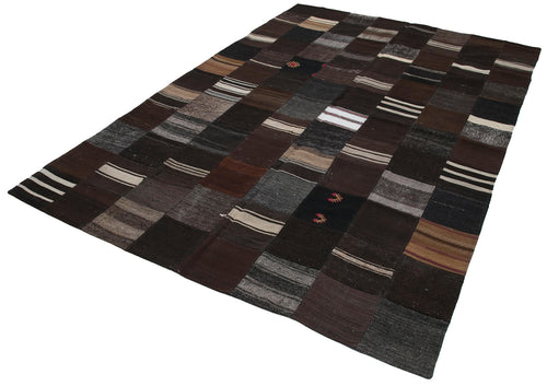 Kirk Yama Black Patchwork Cotton Wool Handmade Area Rug 6'7'' x 9'11''