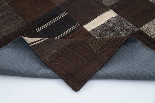 Kirk Yama Black Patchwork Cotton Wool Handmade Area Rug 6'7'' x 9'11''