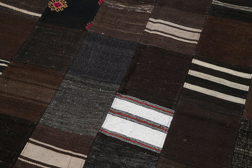 Kirk Yama Black Patchwork Cotton Wool Handmade Area Rug 6'7'' x 9'11''
