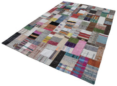 Handmade Area Rug - Grey Patchwork Cotton Wool Vintage Handwoven Carpet 6'7''x9'10''