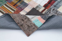 Handmade Area Rug - Grey Patchwork Cotton Wool Vintage Handwoven Carpet 6'7''x9'10''