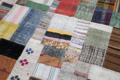 Handmade Area Rug - Grey Patchwork Cotton Wool Vintage Handwoven Carpet 6'7''x9'10''