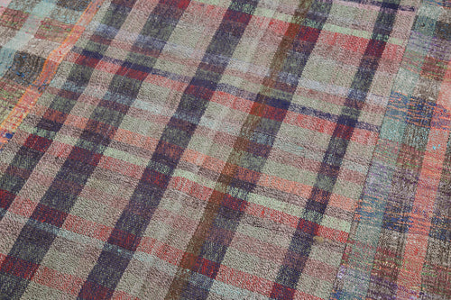 Handmade Area Rug - Grey Patchwork Cotton Wool Vintage Turkish Carpet 6'8''x9'10''