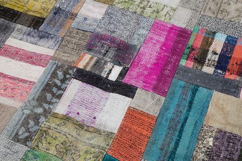 Kirk Yama Grey Patchwork Cotton Wool Handmade Area Rug 6'6'' x 9'11''