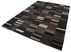 Kirk Yama Brown Patchwork Cotton Wool Handmade Area Rug 6'11'' x 9'11''