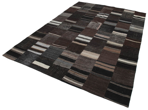 Kirk Yama Brown Patchwork Cotton Wool Handmade Area Rug 6'11'' x 9'11''