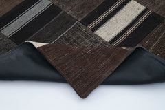 Kirk Yama Brown Patchwork Cotton Wool Handmade Area Rug 6'11'' x 9'11''