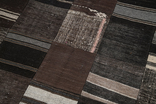 Kirk Yama Brown Patchwork Cotton Wool Handmade Area Rug 6'11'' x 9'11''