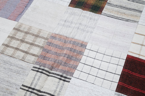 Kirk Yama Grey Patchwork Cotton Wool Handmade Area Rug 6'7'' x 9'10''