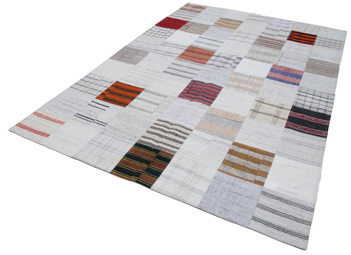 Kirk Yama Grey Patchwork Cotton Wool Handmade Area Rug 6'7'' x 9'10''