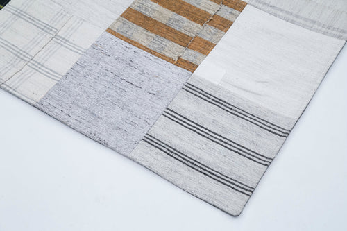 Kirk Yama Grey Patchwork Cotton Wool Handmade Area Rug 6'7'' x 9'10''