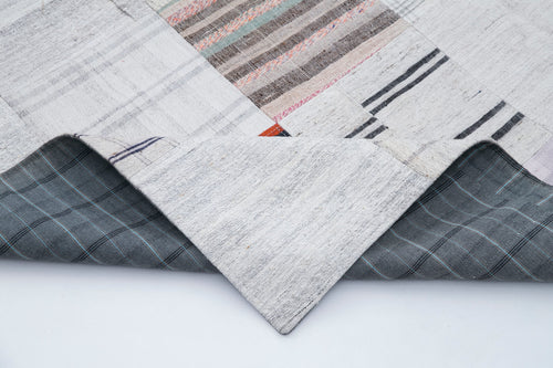 Kirk Yama Grey Patchwork Cotton Wool Handmade Area Rug 6'7'' x 9'10''