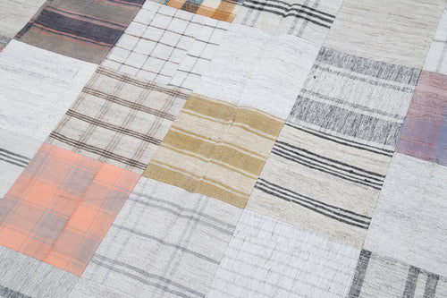 Kirk Yama Grey Patchwork Cotton Wool Handmade Area Rug 6'7'' x 9'10''