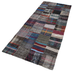 Kirk Yama Grey Patchwork Cotton Wool Handmade Area Rug 3'3'' x 8'2''