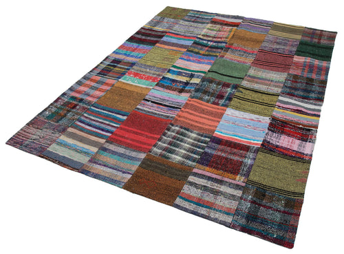 Kirk Yama Grey Patchwork Cotton Wool Handmade Area Rug 5'11'' x 7'10''