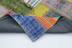 Handmade Area Rug - Grey Patchwork Cotton Wool Vintage Turkish Carpet 4'7''x6'5''